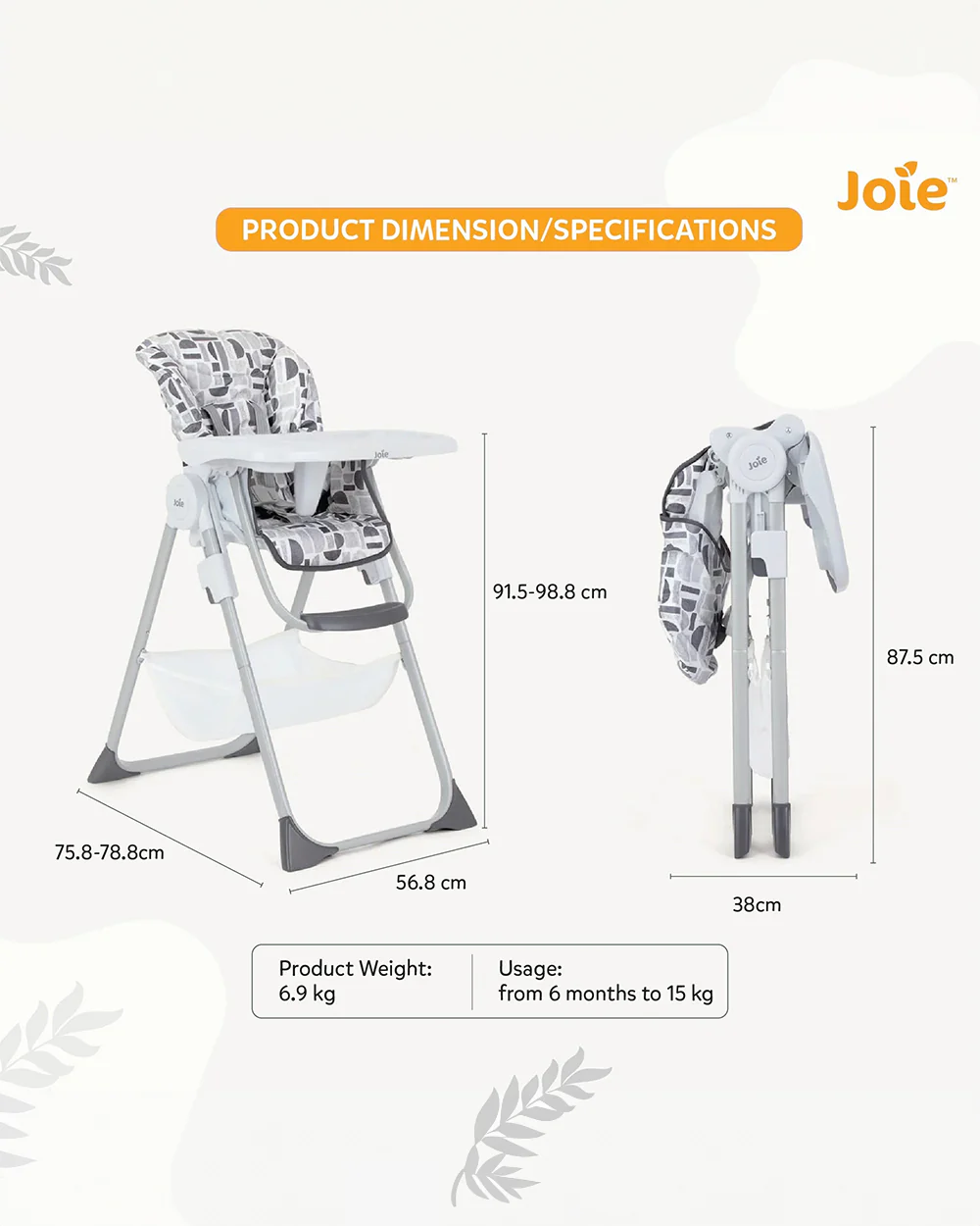 Joie Snacker 2in1 Baby High Chair-3 Position Recline-Foldable-6M+ (Upto 15Kg)-Logan - Image 11