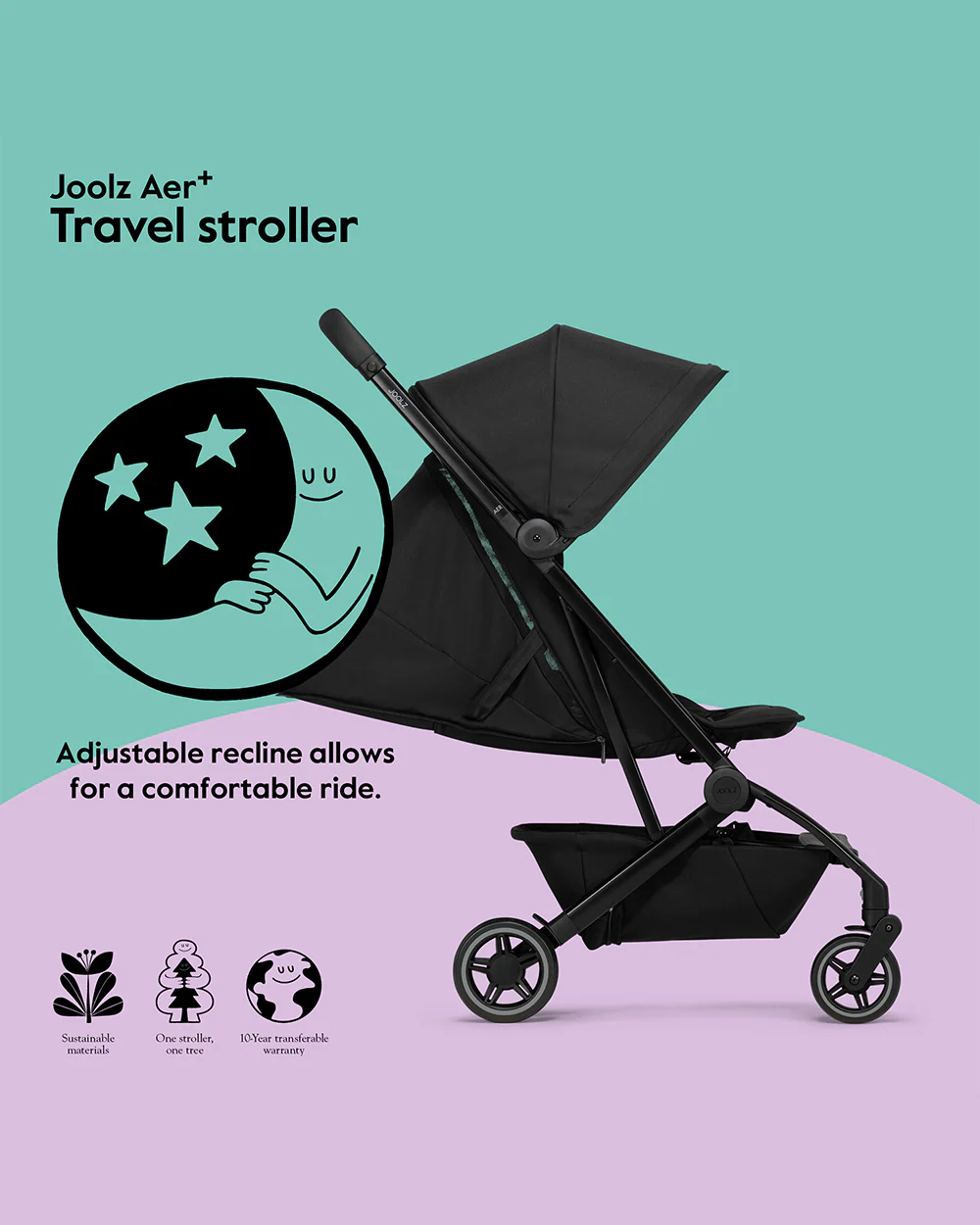 Joolz Aer+ Cabin Friendly Stroller-All Wheel Suspension-One Hand Fold-Flat Reclining Seat-Travel System Compatible-Includes Travel Bag-10 Years Transferable Warranty-For 0 to 4Y (Upto 22Kg)-Space Black - Image 10
