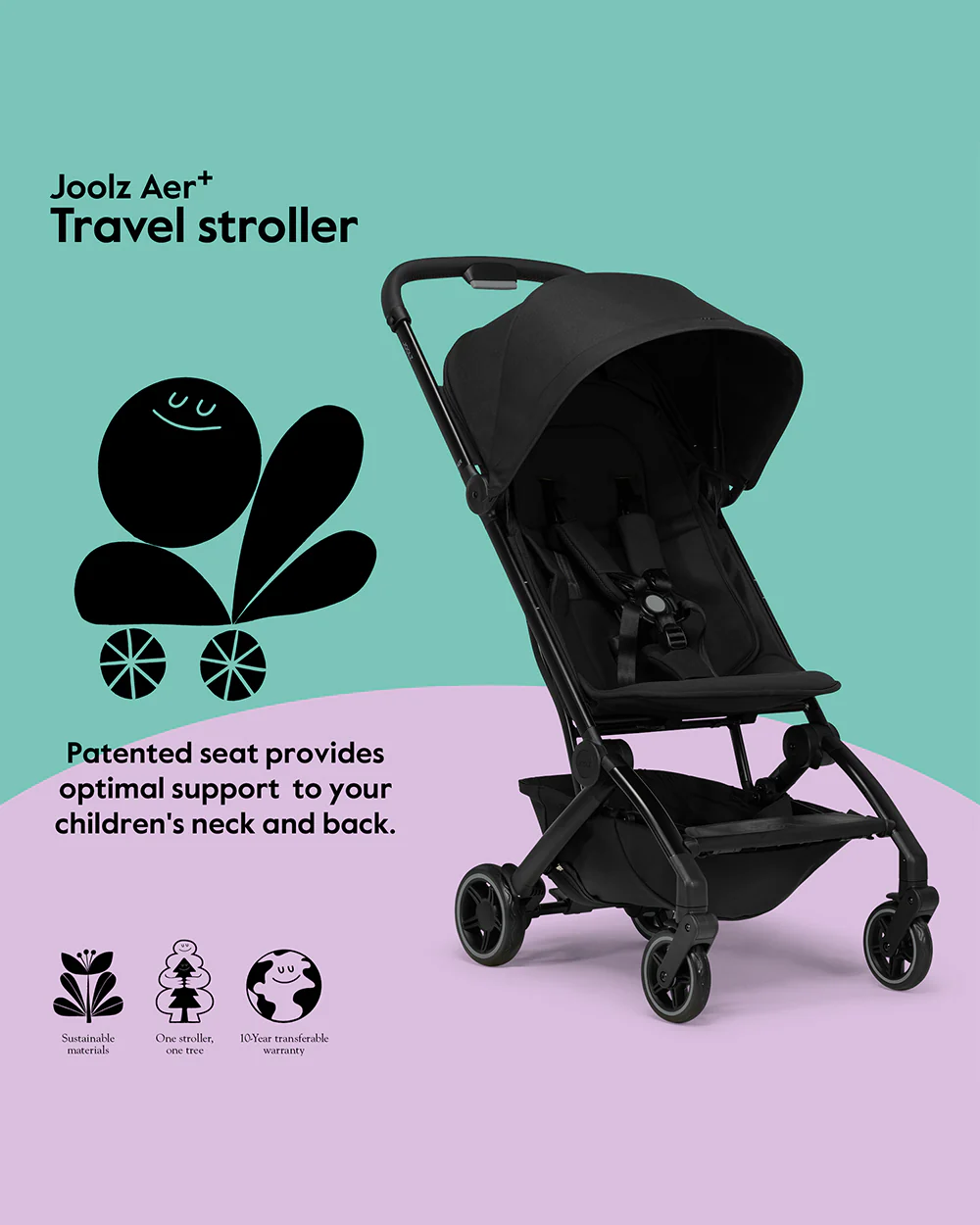 Joolz Aer+ Cabin Friendly Stroller-All Wheel Suspension-One Hand Fold-Flat Reclining Seat-Travel System Compatible-Includes Travel Bag-10 Years Transferable Warranty-For 0 to 4Y (Upto 22Kg)-Space Black - Image 9