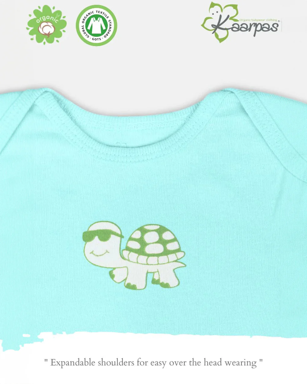 Kaarpas Blue and Green Onesie-Bodysuit Set-Hare And Tortoise-Organic Cotton-For Infants - Image 3