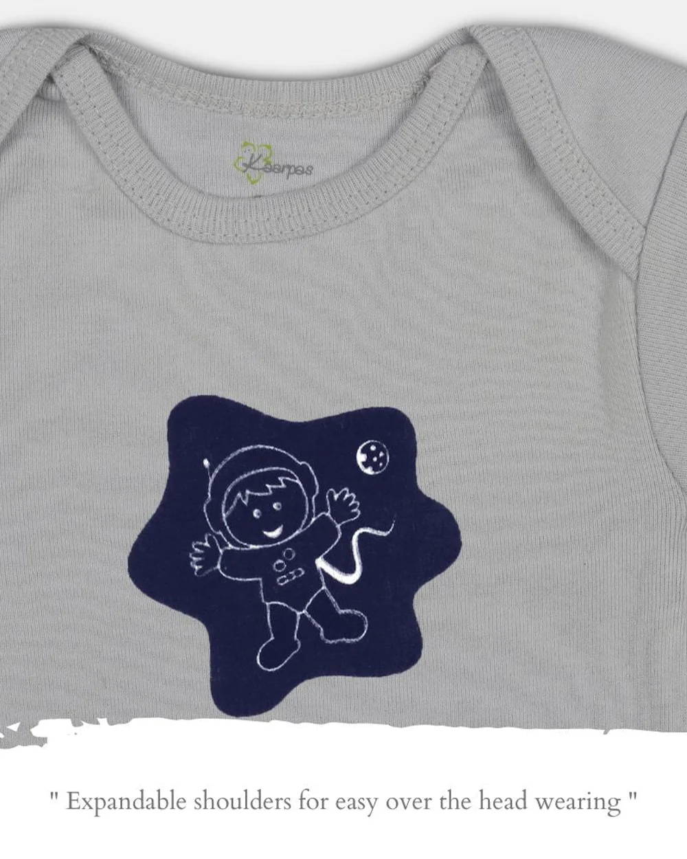 Kaarpas Grey & Blue Onesie-Bodysuit Set-Astronauts And Spaceship-Organic Cotton-For Infants - Image 3