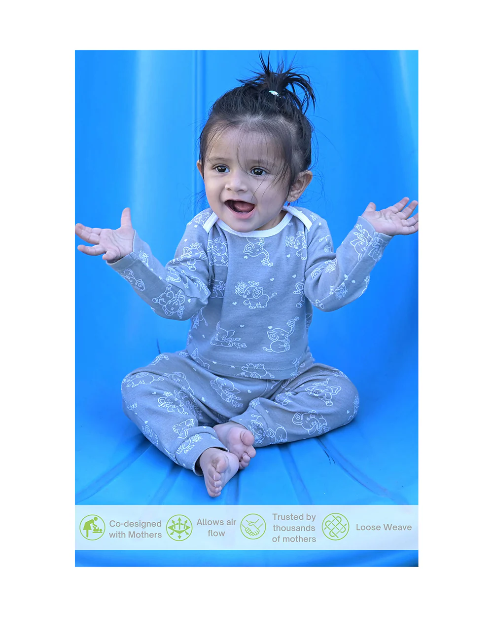 Kaarpas Grey PJ Set-Jumbo Elephant-Organic Cotton-For Infants - Image 5