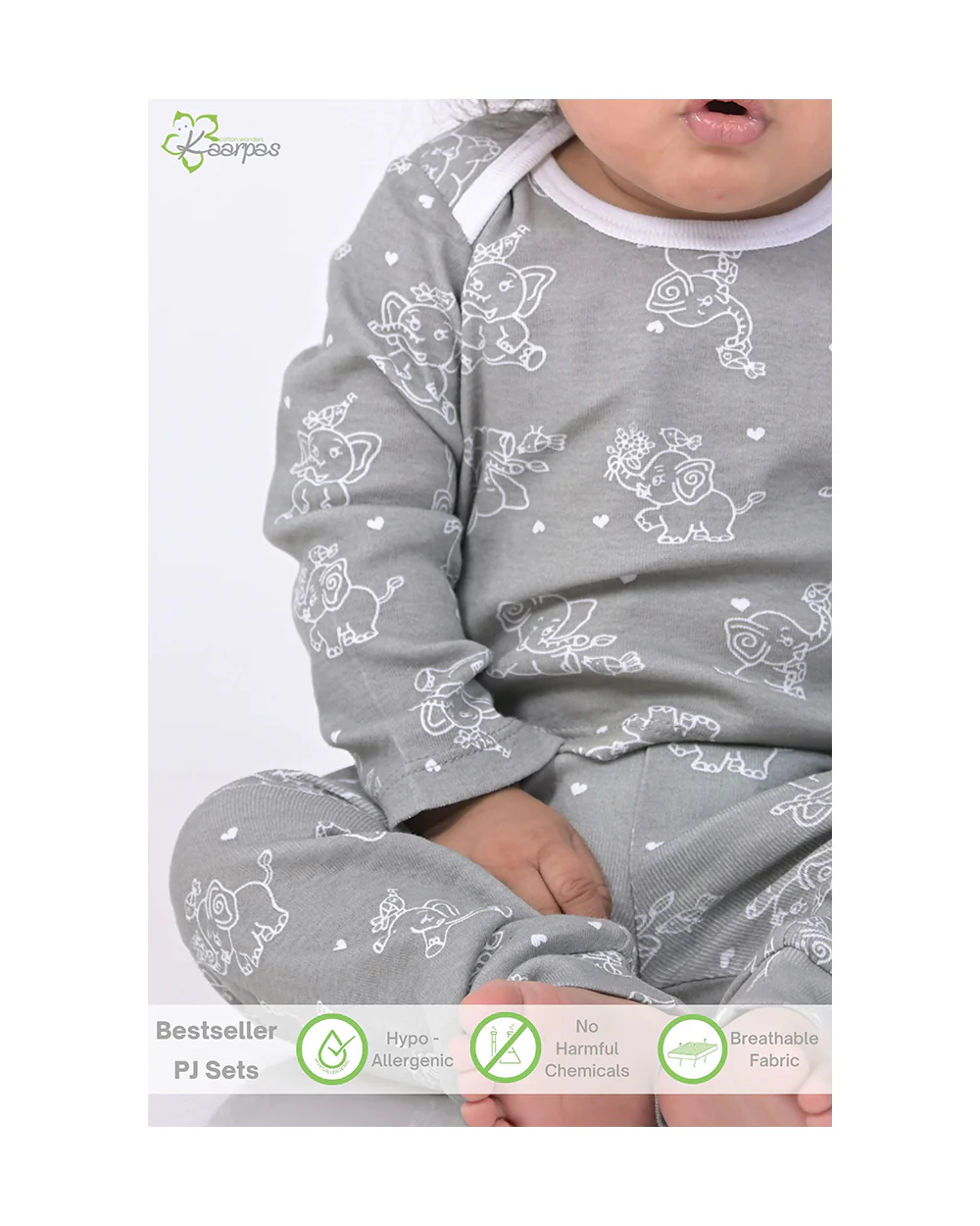 Kaarpas Grey PJ Set-Jumbo Elephant-Organic Cotton-For Infants - Image 8