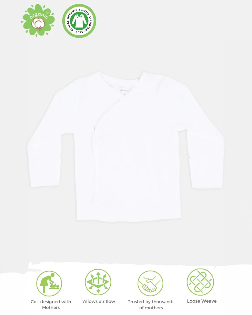 Kaarpas White Full Sleeves Jhabla-Solid-Organic Cotton-For Infants - Image 7