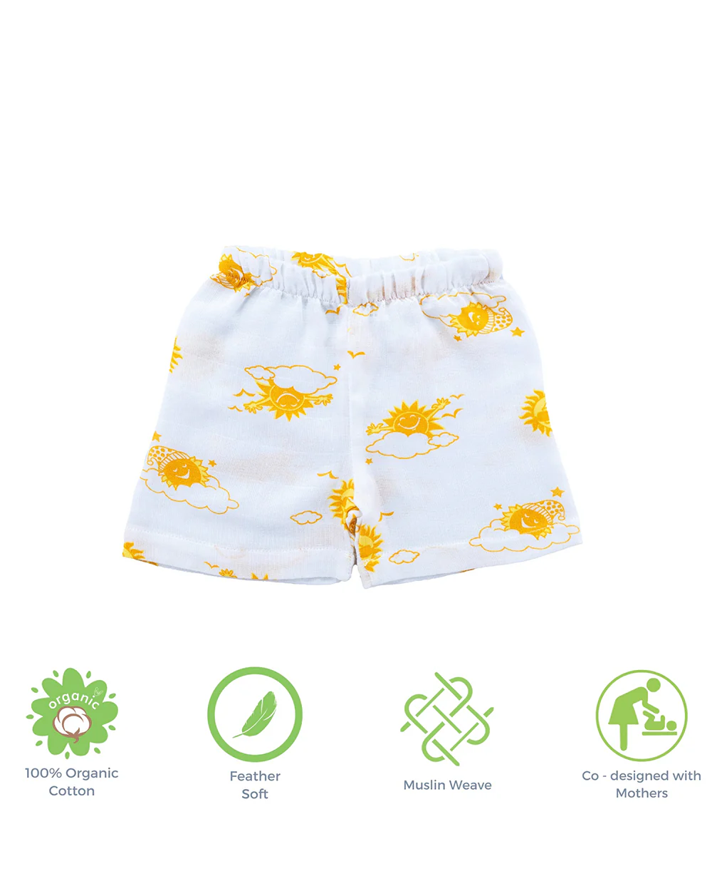 Kaarpas Yellow Full Sleeves Kimono Jhabla Set with Shorts-Sun-Organic Cotton-For Infants - Image 3