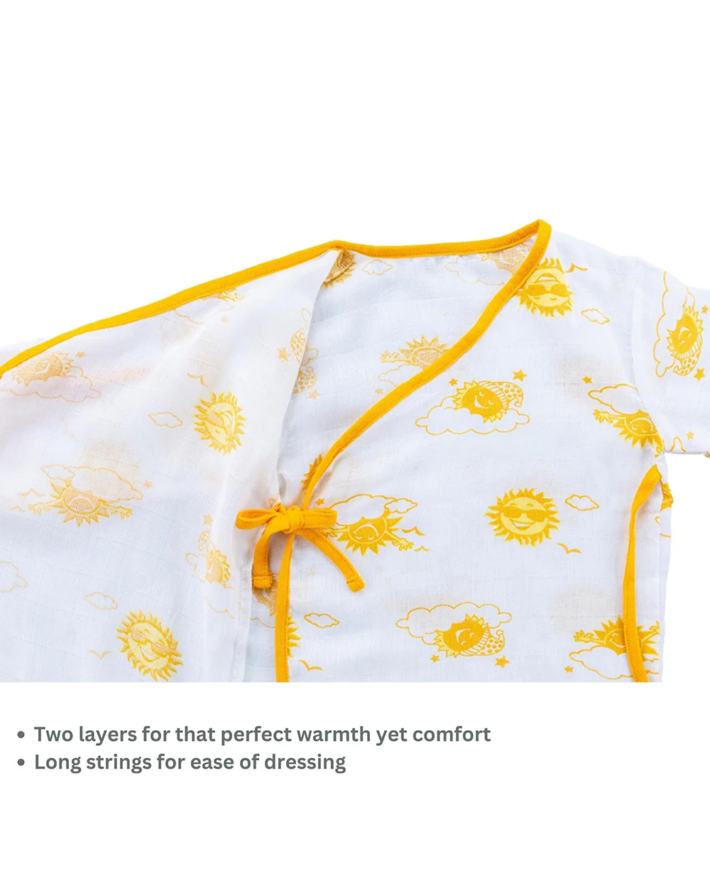 Kaarpas Yellow Full Sleeves Kimono Jhabla Set with Shorts-Sun-Organic Cotton-For Infants - Image 4