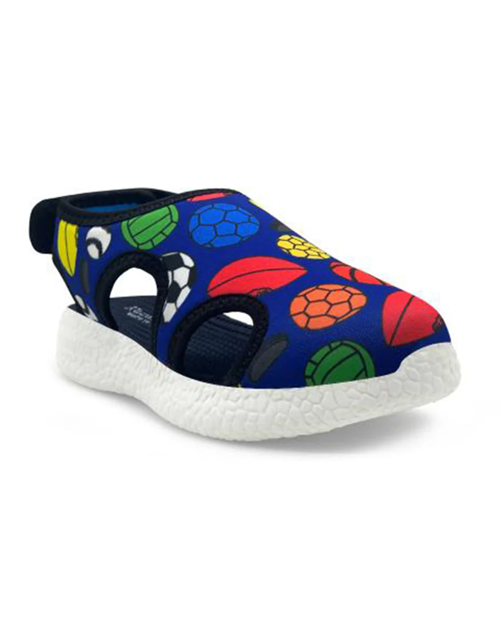 Kazarmax Navy Blue Football Print Velcro Sandals For Infants