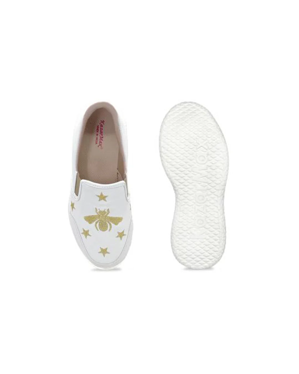 Kazarmax White Bee Embroidered Slip On Loafers For Infants - Image 4