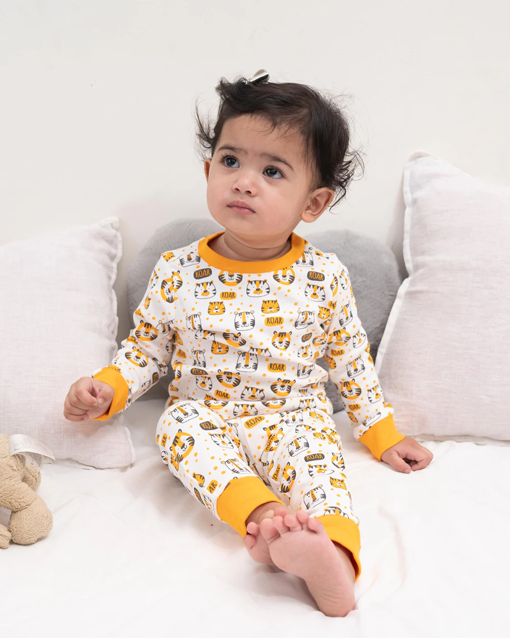 Keebee Orange Nightsuit-Animal Printed-Organic Cotton-Pack of 2-For Infants - Image 2