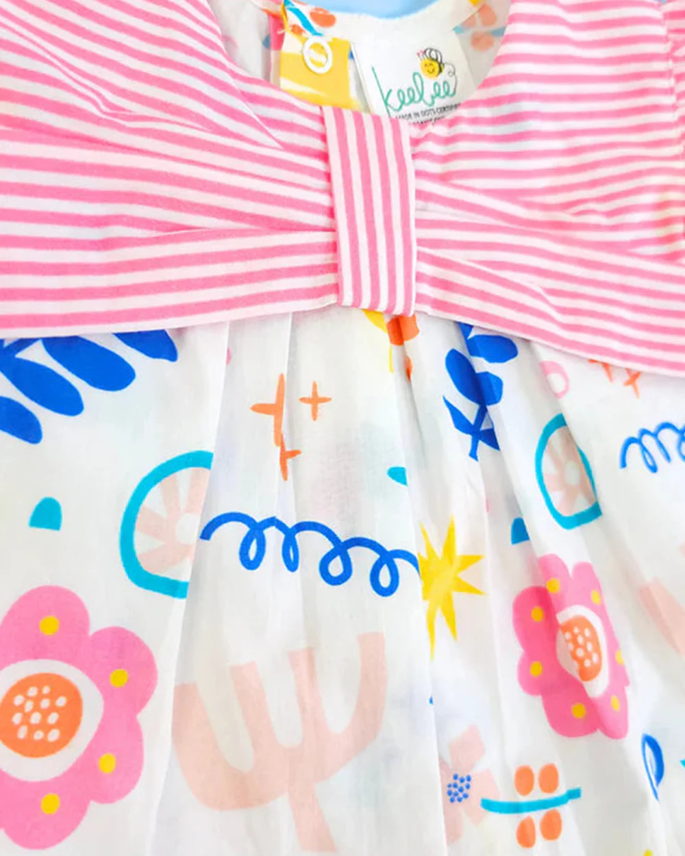 Keebee Pink Bow Frock Dress-Lil Picasso Printed-Organic Cotton-For Infants - Image 2