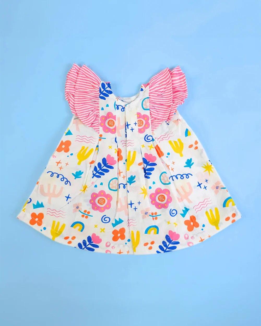 Keebee White Frock Dress-Iris Picasso Printed-Organic Cotton-For Infants - Image 2