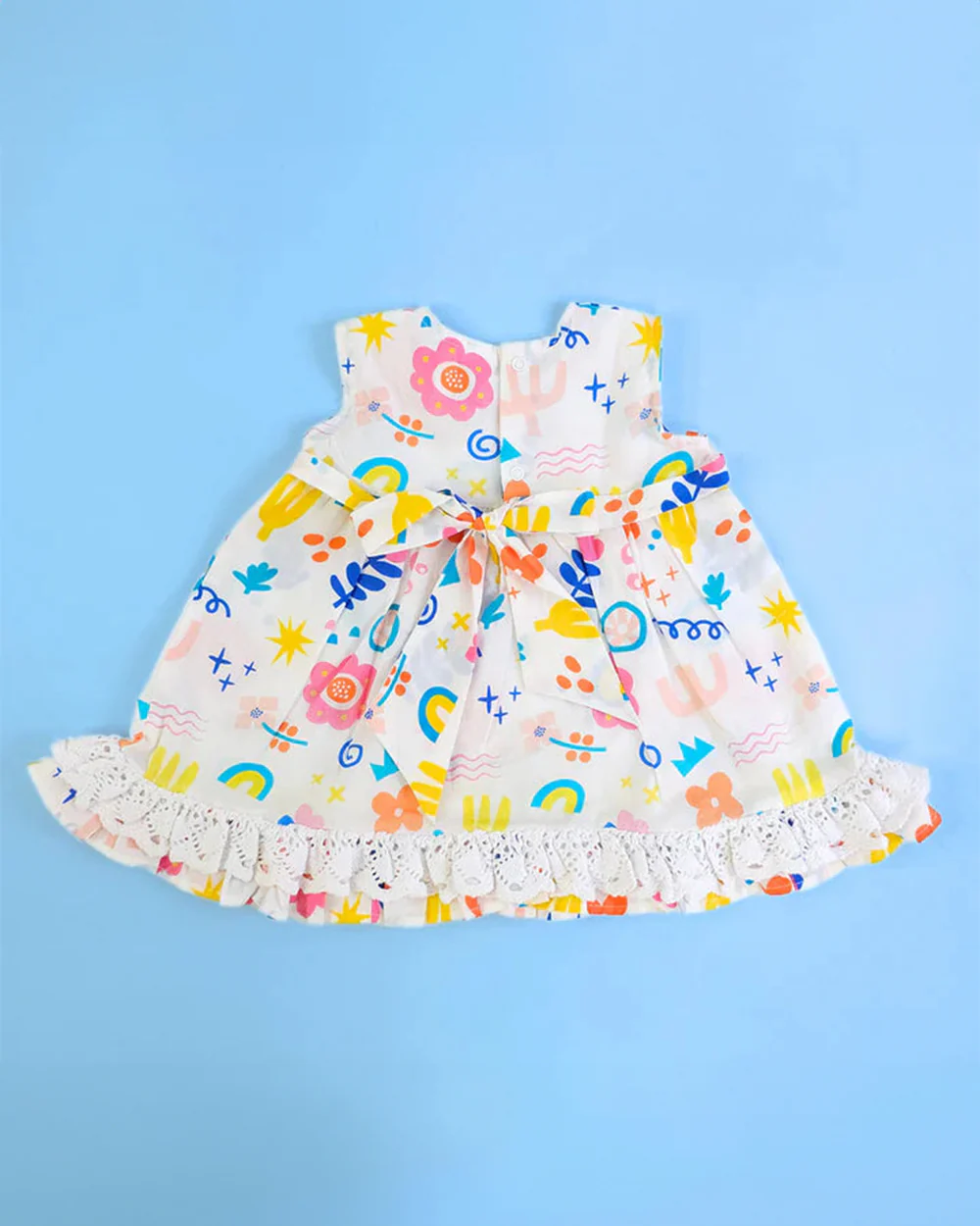 Keebee White Frock Dress-Peony Picasso Printed-Organic Cotton-For Infants - Image 3