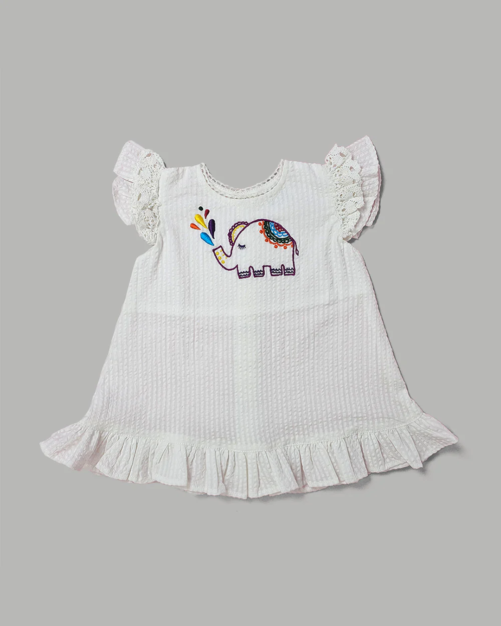 Keebee White Frock Dress-Elephant-Cotton-For Infants