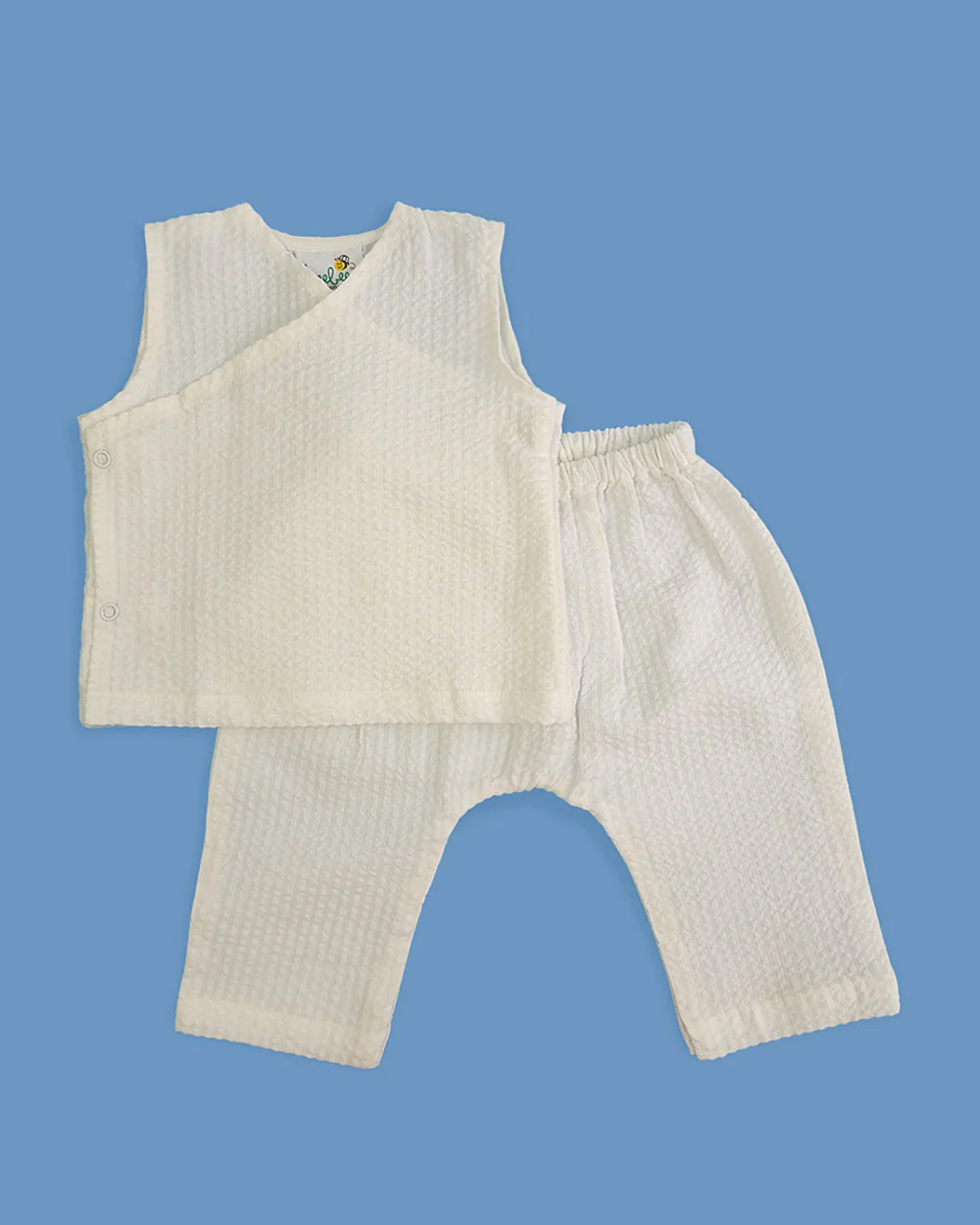 Keebee White Jhabla Set-Solid-Cotton-For Infants
