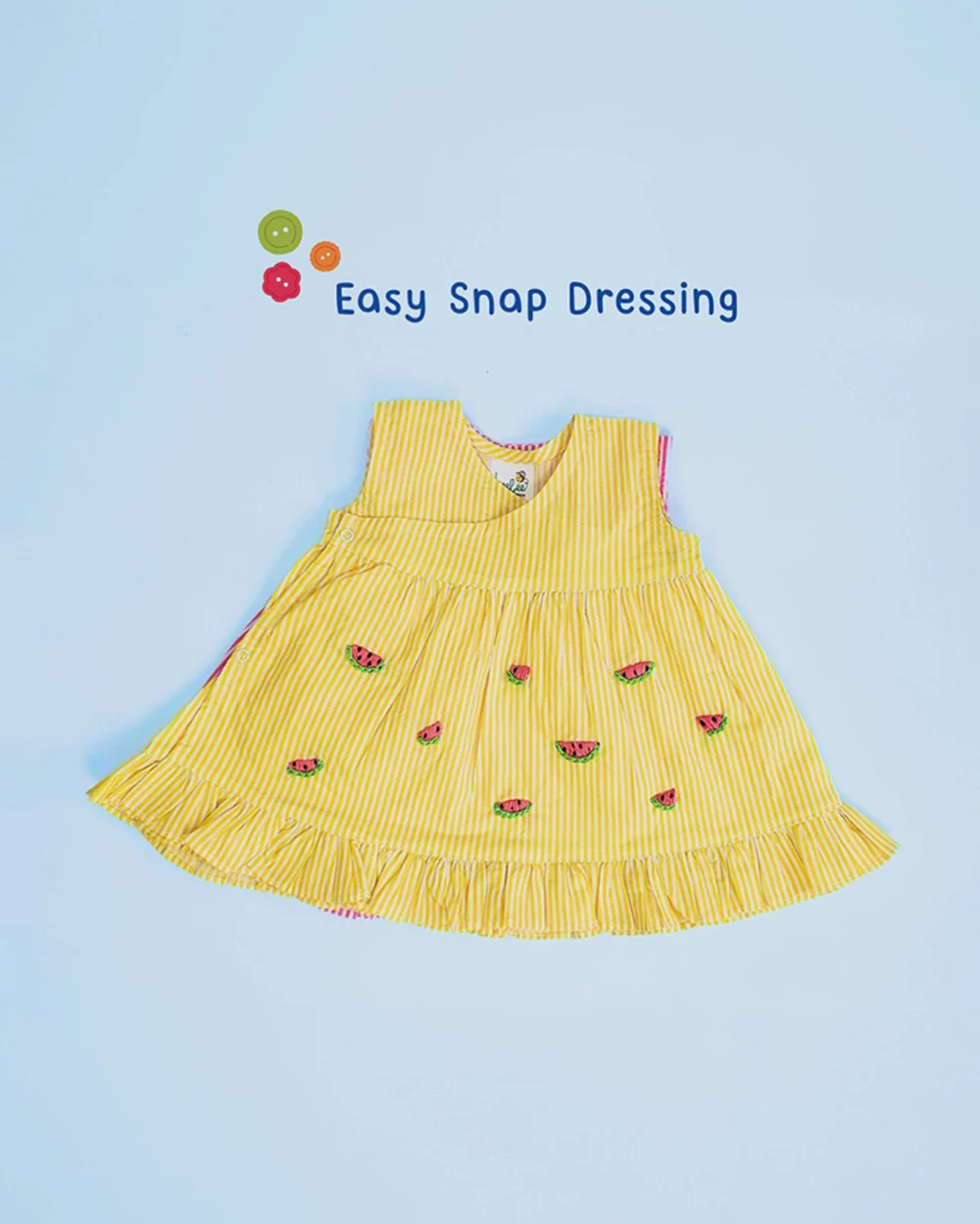 Keebee Yellow Kimono Dress-Striped-Watermelon Embroidered-Organic Cotton-For Infants - Image 5