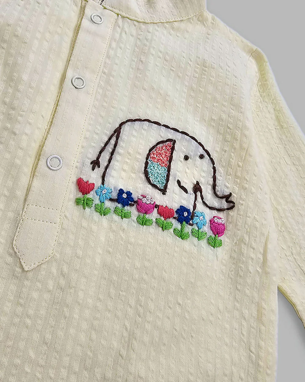 Keebee Yellow Kurta Pajama Set-Elephant Embroidered-Organic Cotton-For Infants - Image 4