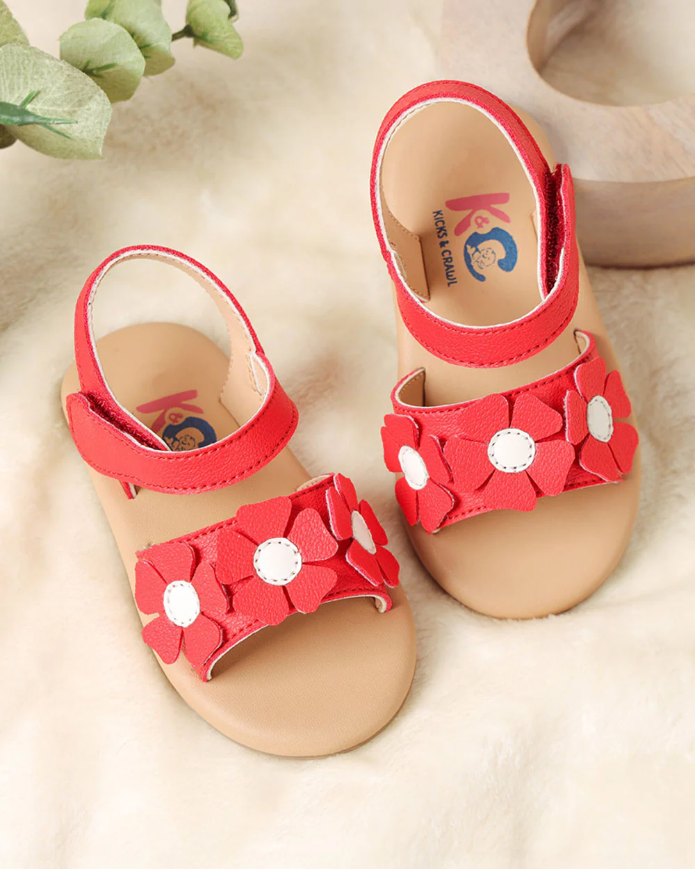 Kicks & Crawl Crimson Red Sandals-Petal Pretties-Leather-For Infants