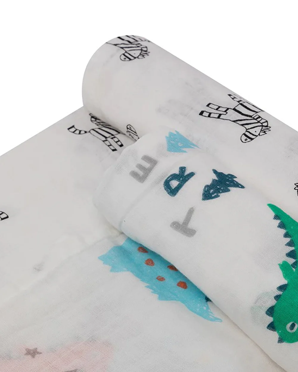 Kicks & Crawl Dino Land Swaddle-GOTS Certified Organic Cotton Muslin-Pack of 2-Infant Wraps - Image 2