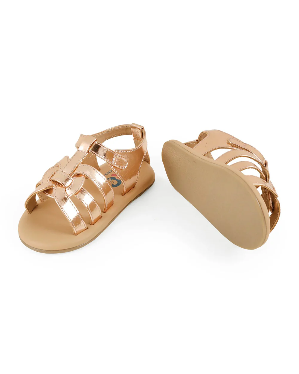 Kicks & Crawl Golden & Brown Strappy Velcro Sandals For Infants - Image 3
