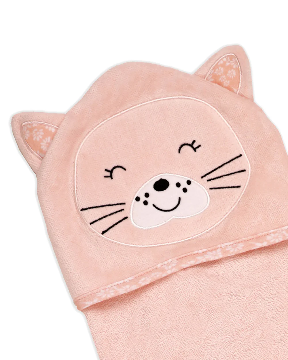 Kicks & Crawl Hooded Baby Bath Towel-100% Terry Cotton-Peach-Little Whiskers - Image 4