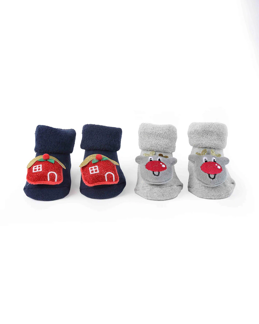 Kicks & Crawl Navy Blue & Grey Socks-Festive Cheer-Cotton & Polyester-Pack of 2-For Infants - Image 5