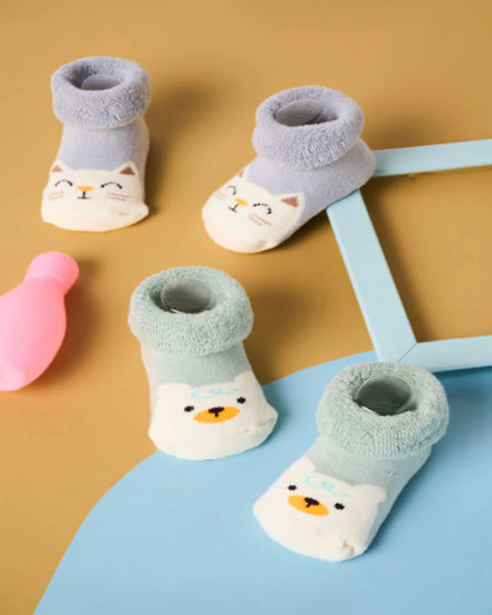 Kicks & Crawl Pastel Green Socks-Paw & Hugs-Cotton & Polyester-Pack of 2-For Infants