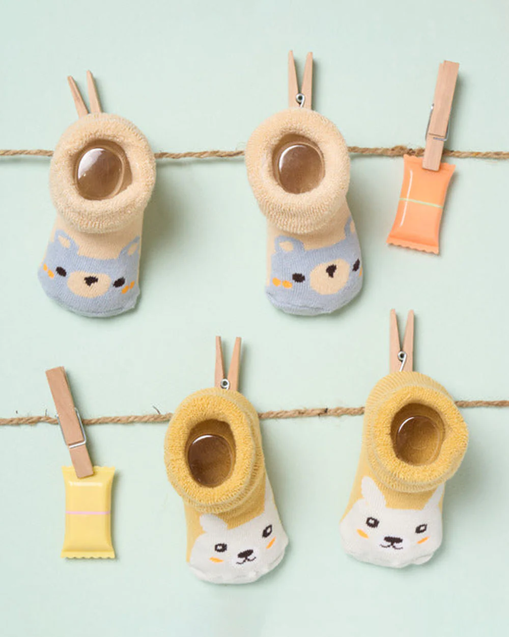 Kicks & Crawl Peach & Yellow Socks-Cuddle & Bear-Cotton & Polyester-Pack of 2-For Infants