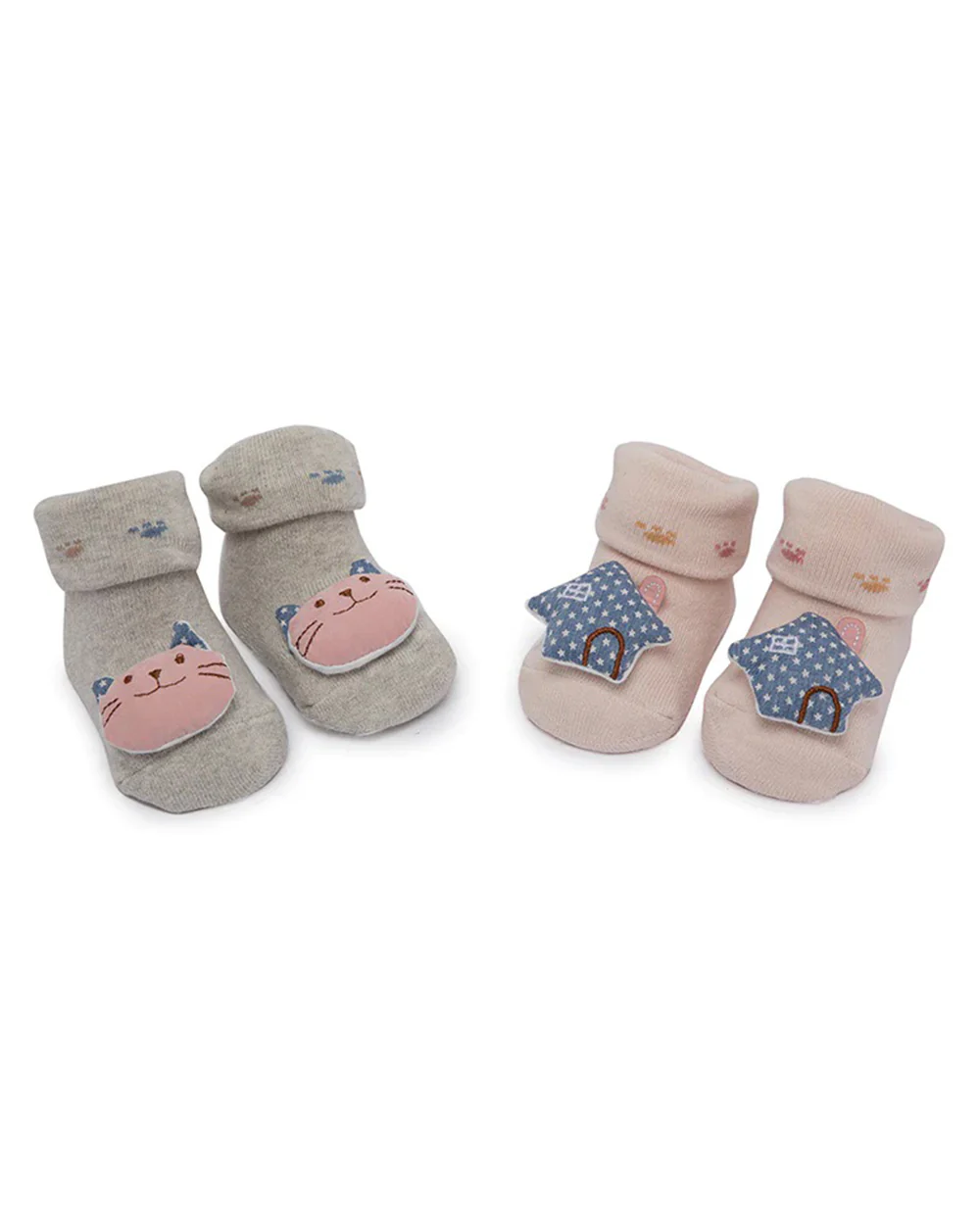 Kicks & Crawl Pink & Beige Kitty & Home Socks-Cotton & Polyester-Pack of 2-For Infants - Image 3