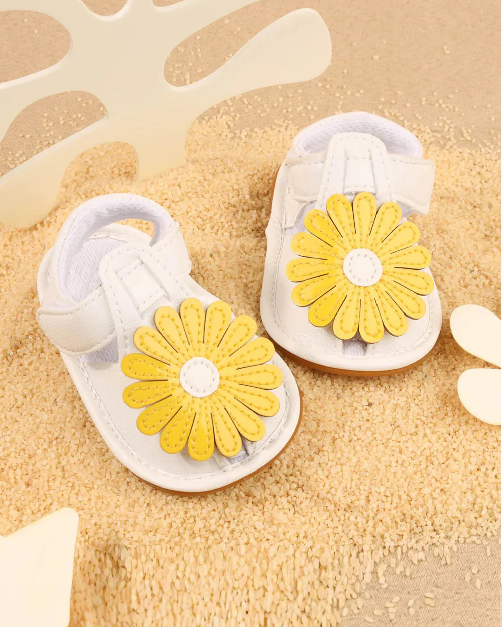 Kicks & Crawl White Flower Power Velcro Sandals-For Infants