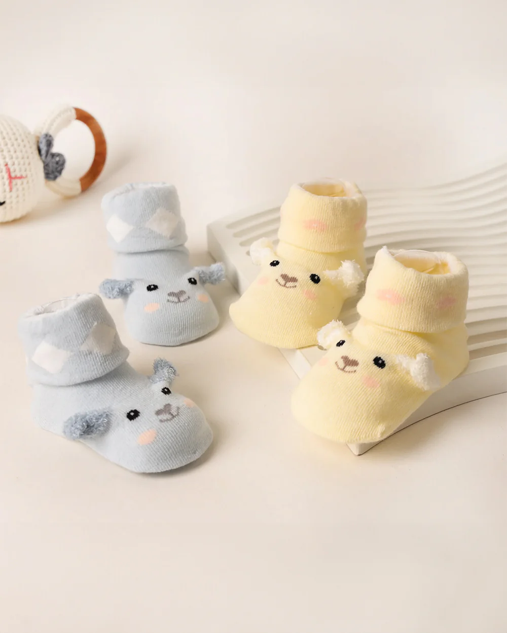 Kicks & Crawl Yellow & Sky Blue Little Piggies Socks-Cotton & Polyester-Pack of 2-For Infants