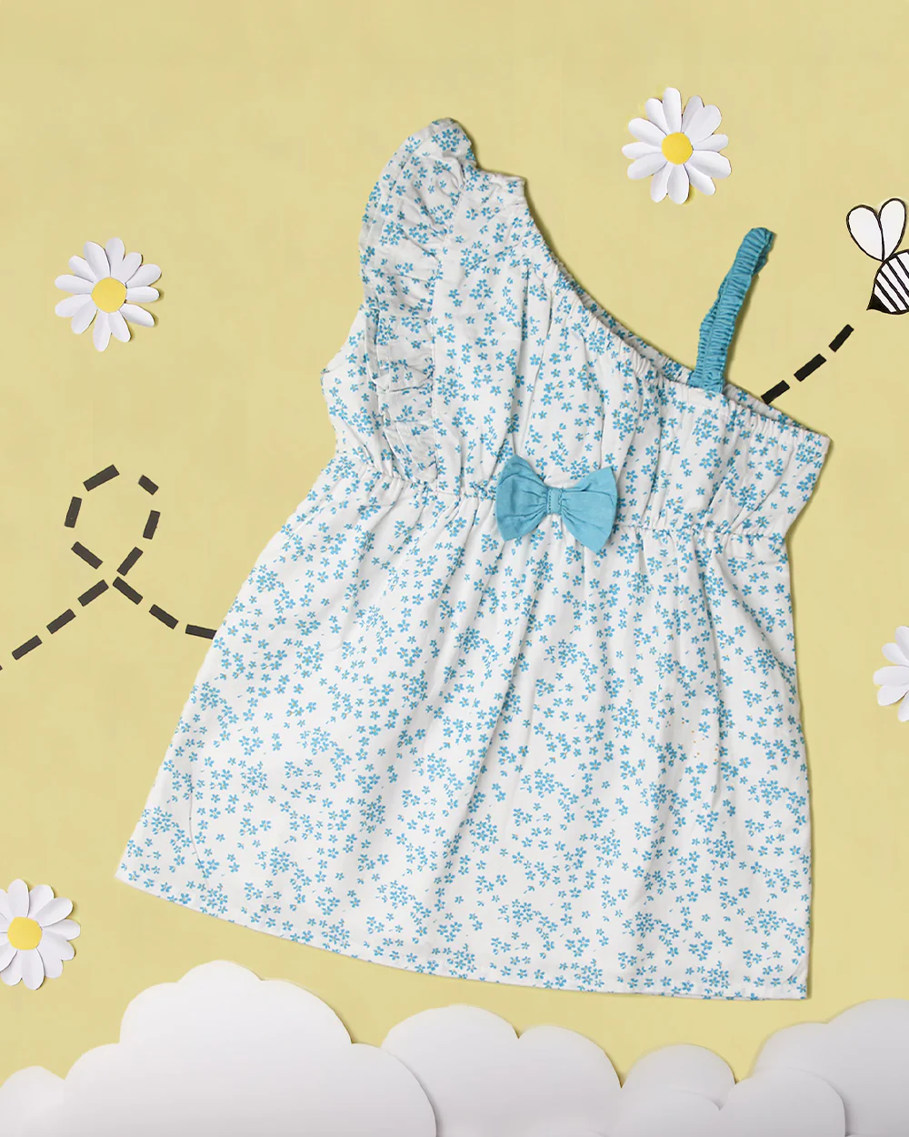 Kicks & Crawl Blue Frock Dress-Bow-Cotton-For Infants