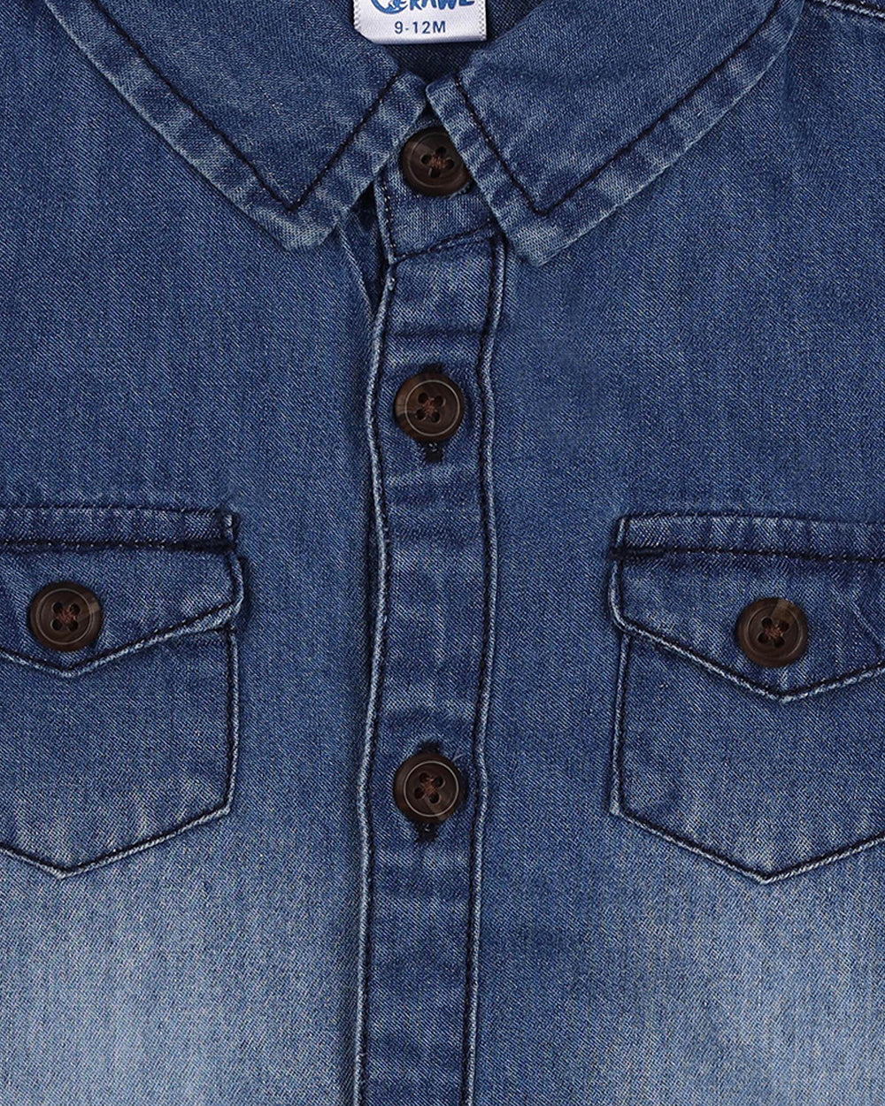 Kicks & Crawl Blue Shirt-Solid-Denim-For Infants - Image 2