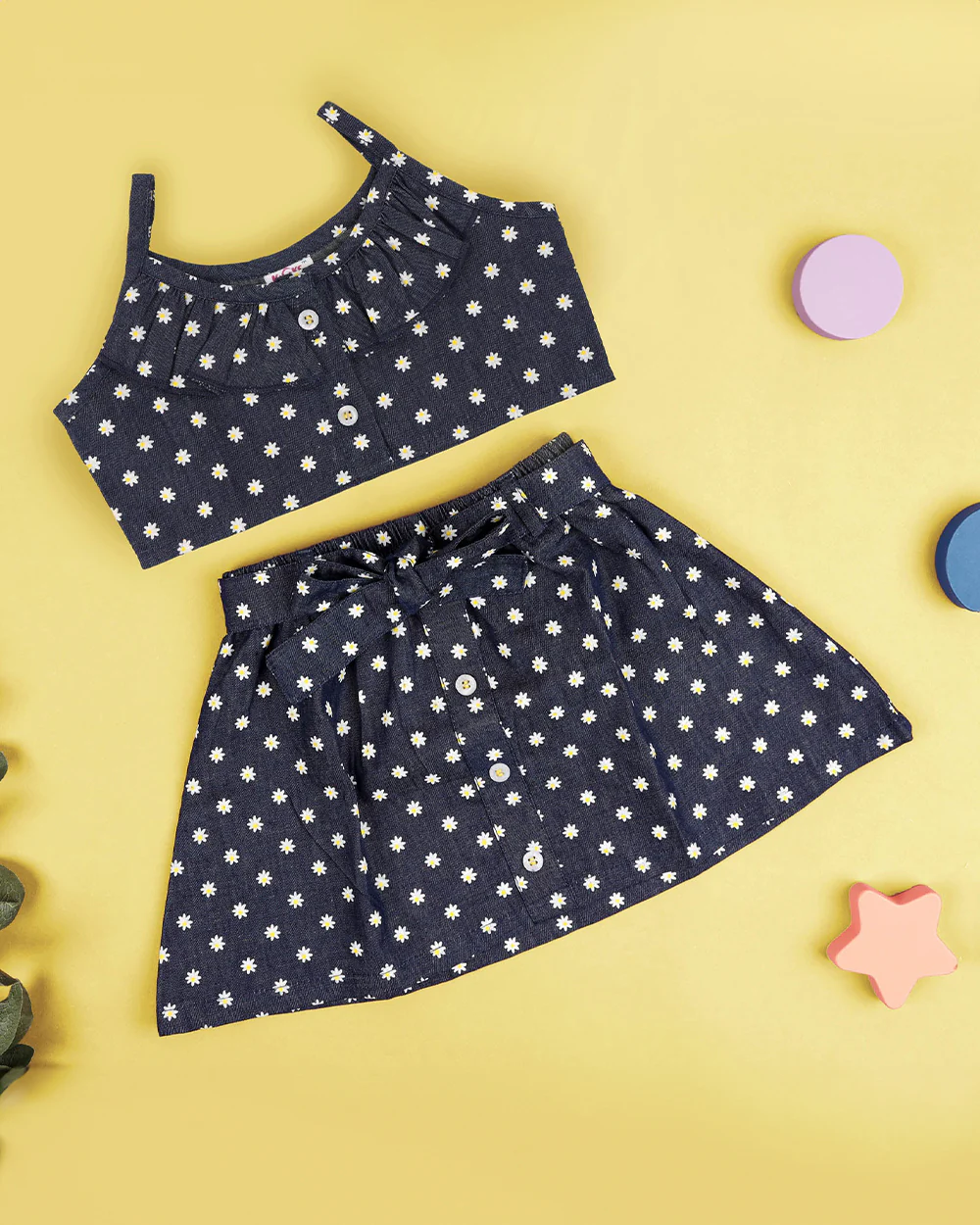 Kicks & Crawl Blue Top & Skirt-Daisy-Denim-For Infants - Image 6