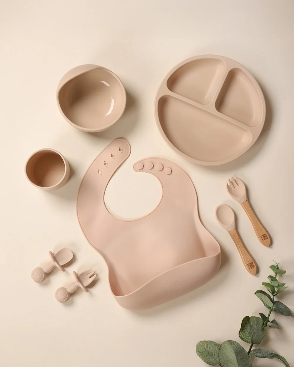 Kicks & Crawl Cream MunchMate Silicone Meal Set-8 Pieces-Suction Base & Divided Sections-Beige - Image 10