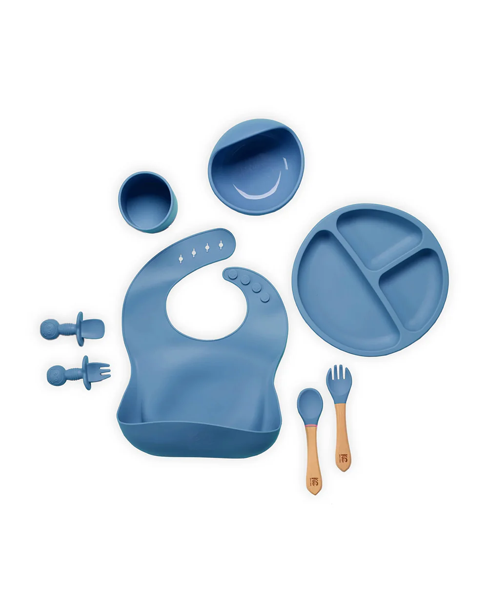 Kicks & Crawl Blue MunchMate Silicone Meal Set-8 Pieces-Suction Base & Divided Sections-Cobalt Blue