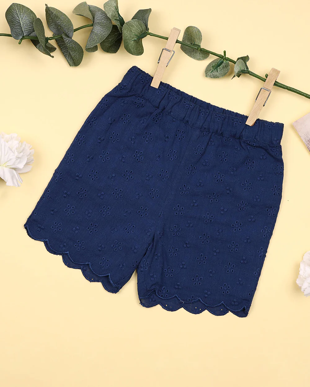 Kicks & Crawl Navy Blue Shorts-Solid-Cotton-For Infants - Image 4