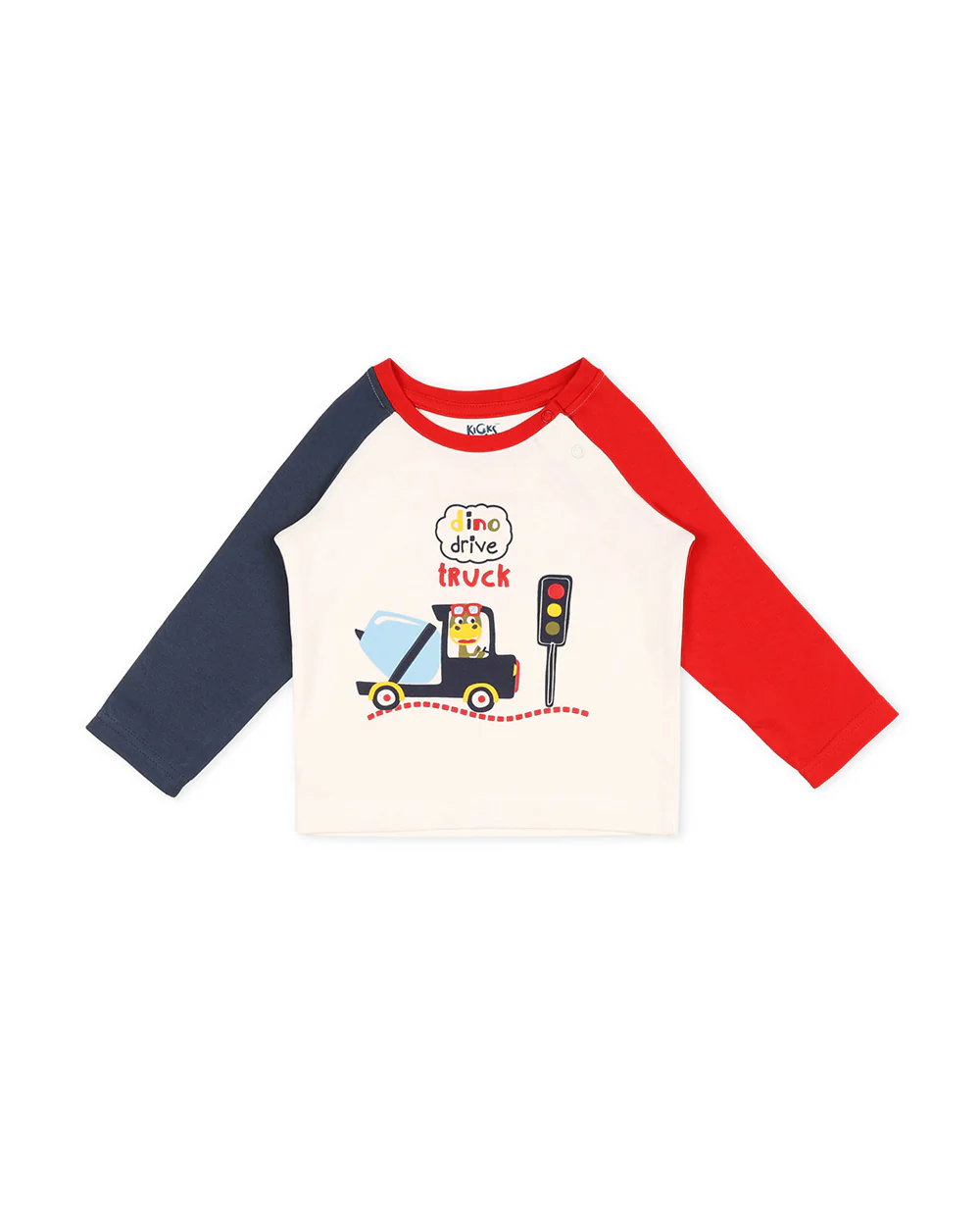 Kicks & Crawl Red & Blue T-shirt-Drivin Dino-Cotton-For Infants