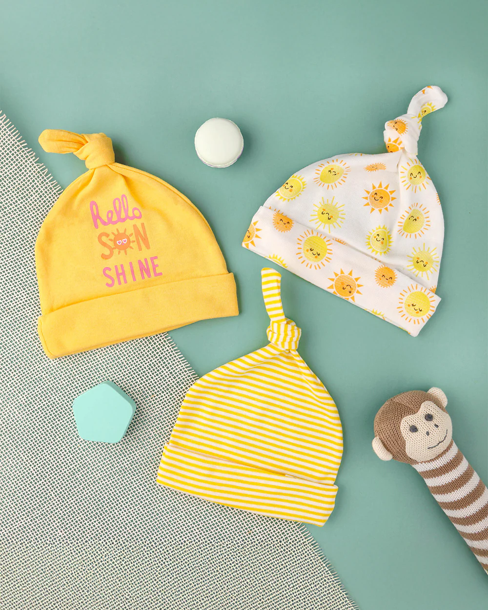 Kicks & Crawl Yellow & White Caps-Hello Sunshine-Cotton-Pack of 3-For Infants - Image 7