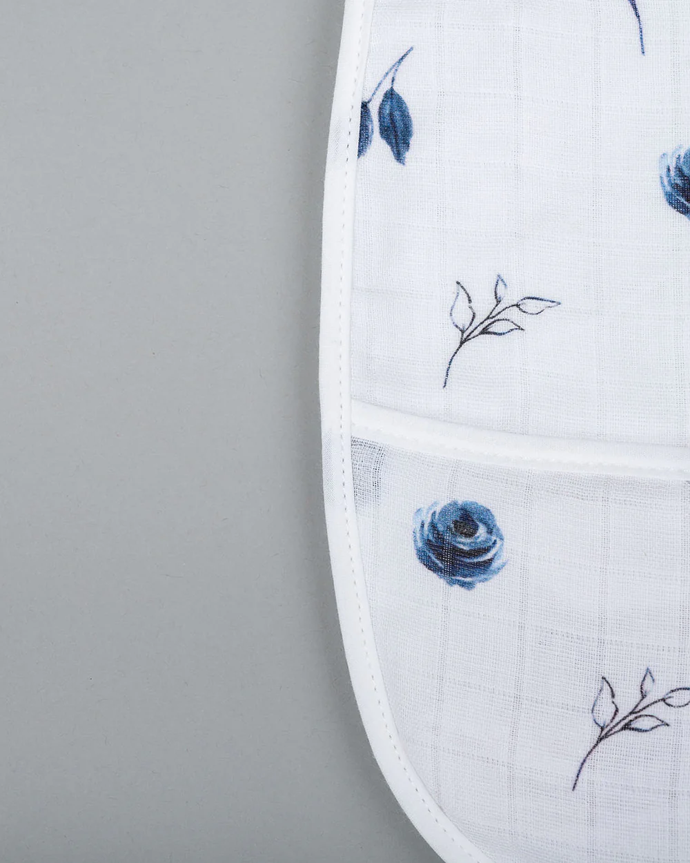 Kiddie Bunch 100% Organic Cotton-Blue Rose-Self Fastening Velcro-U Shaped Bib-For Infants - Image 3