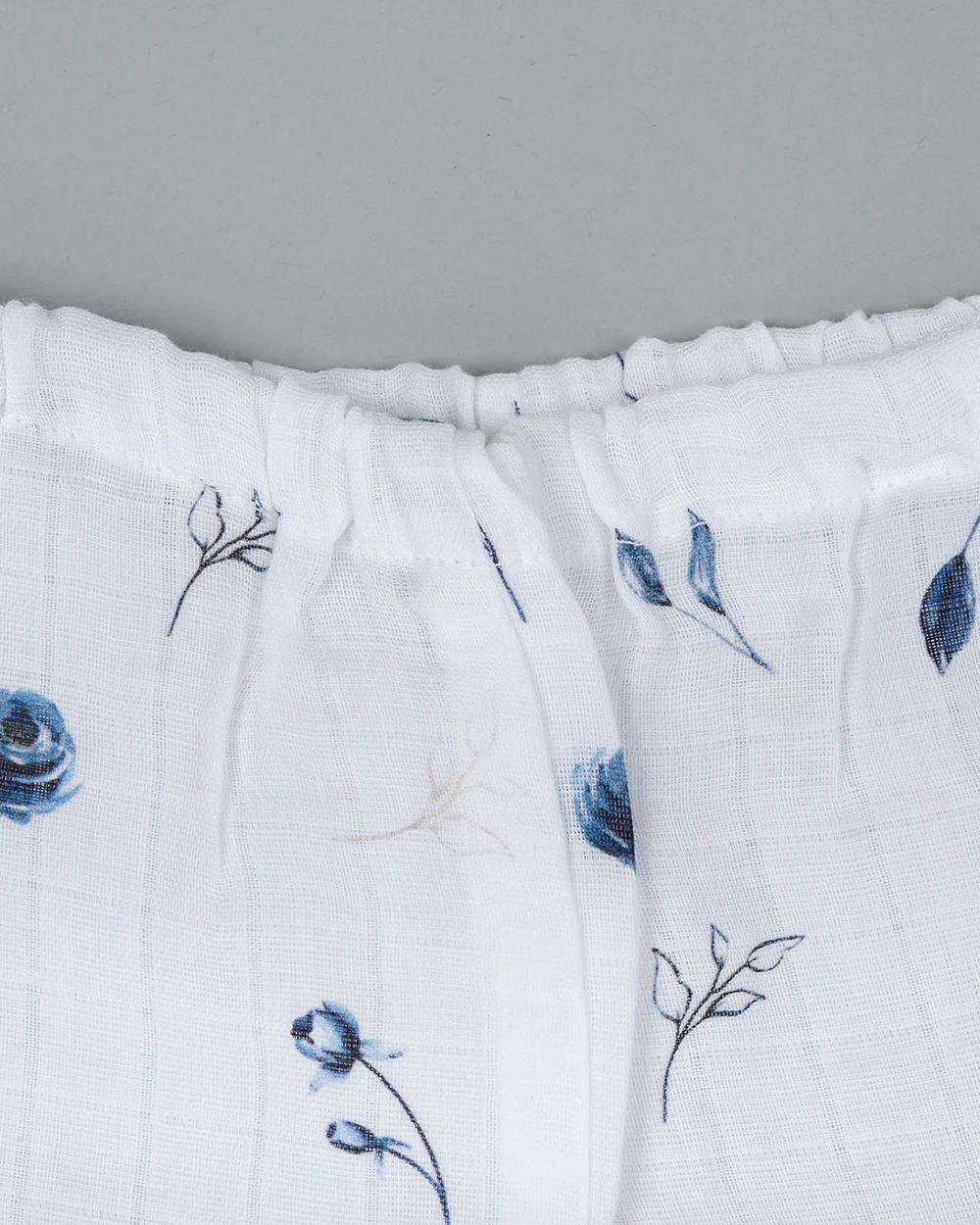 Kiddie Bunch White Shorts-Full Print-Blue Rose-Muslin-For Infants - Image 2