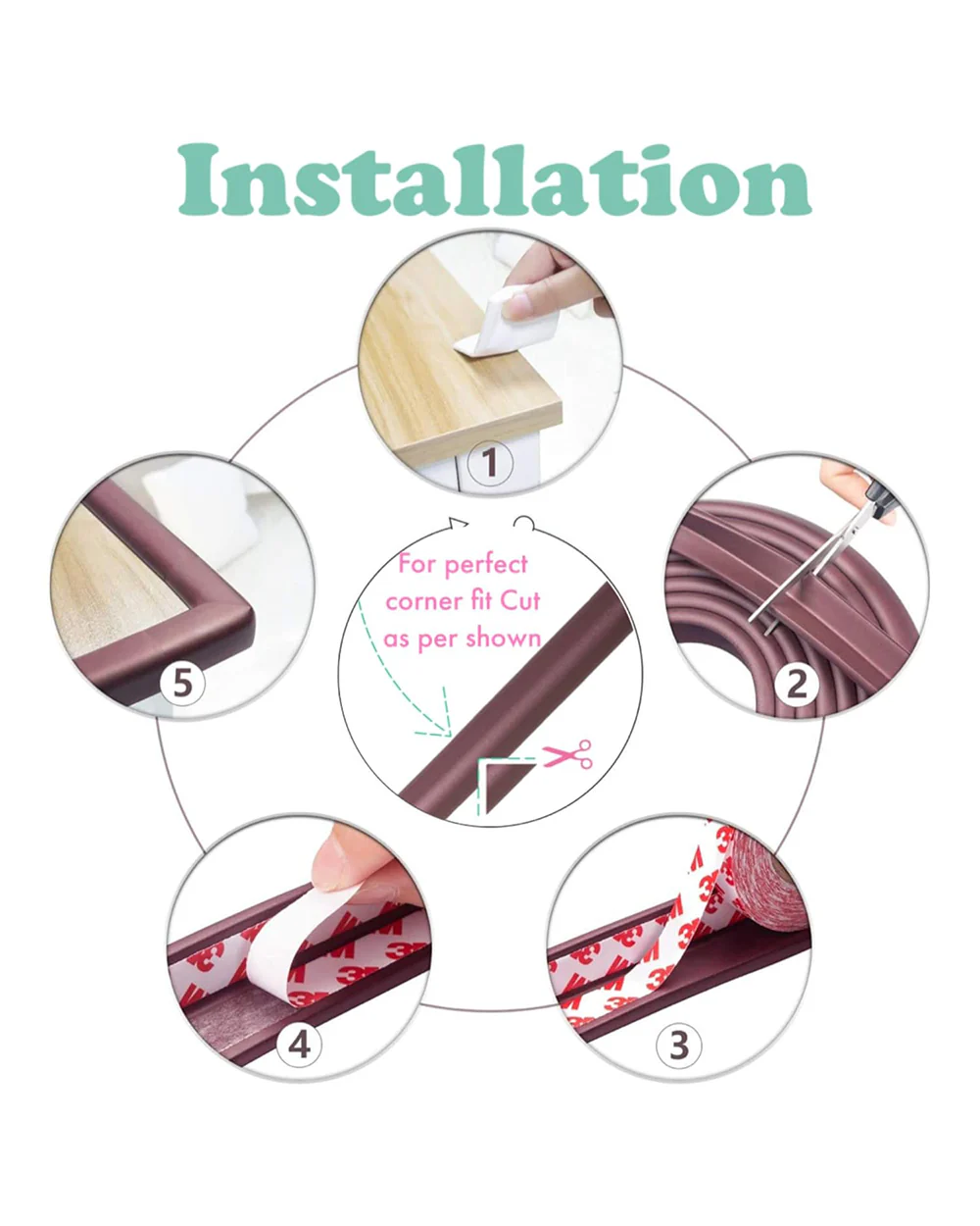 KidDough Edge Guard Strip and Corner Edge Guards-Child Proofing-For Sharp Edges of Furniture & Corners-Brown - Image 6