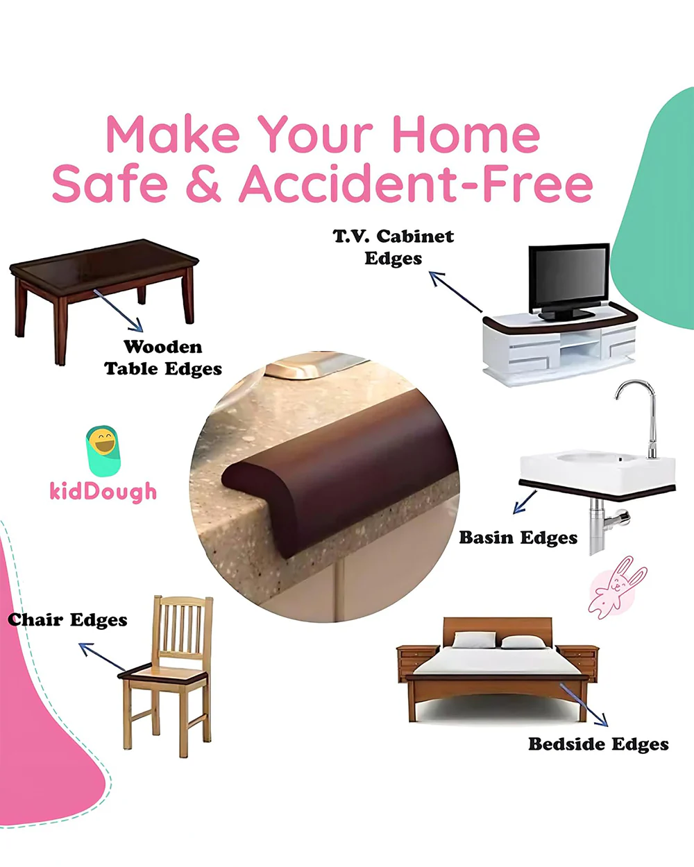 KidDough Edge Guard Strip-Cushioned Protectors-Child Proofing-For Sharp Edges of Furniture & Corners-Brown - Image 4