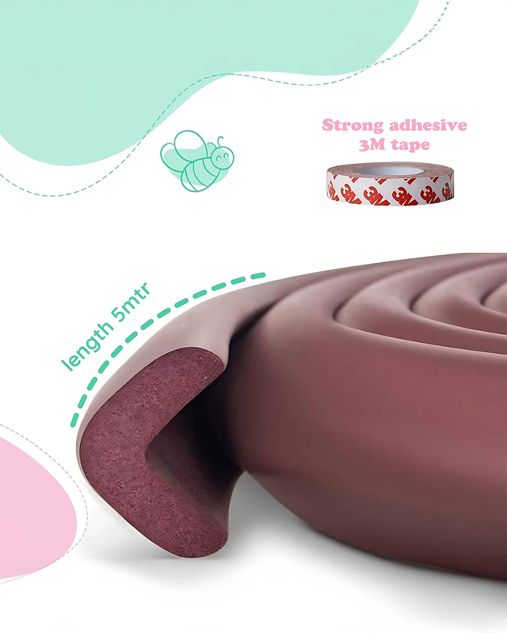 KidDough Edge Guard Strip-Cushioned Protectors-Child Proofing-For Sharp Edges of Furniture & Corners-Brown - Image 7