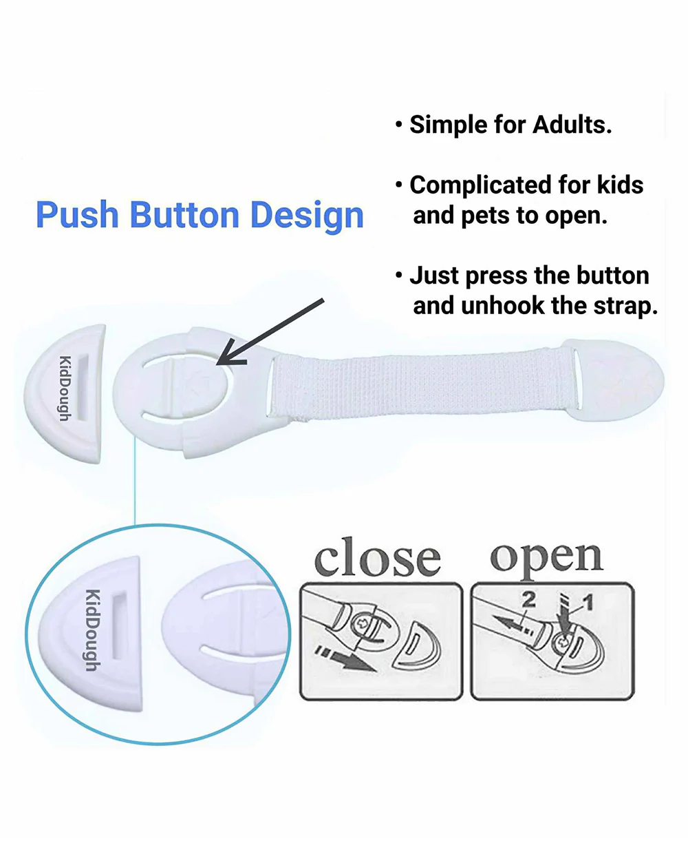 KidDough Safety Lock-Furniture Latch-Protects Child from Unexpected Opening of Cabinets & Other Drawers-White - Image 3