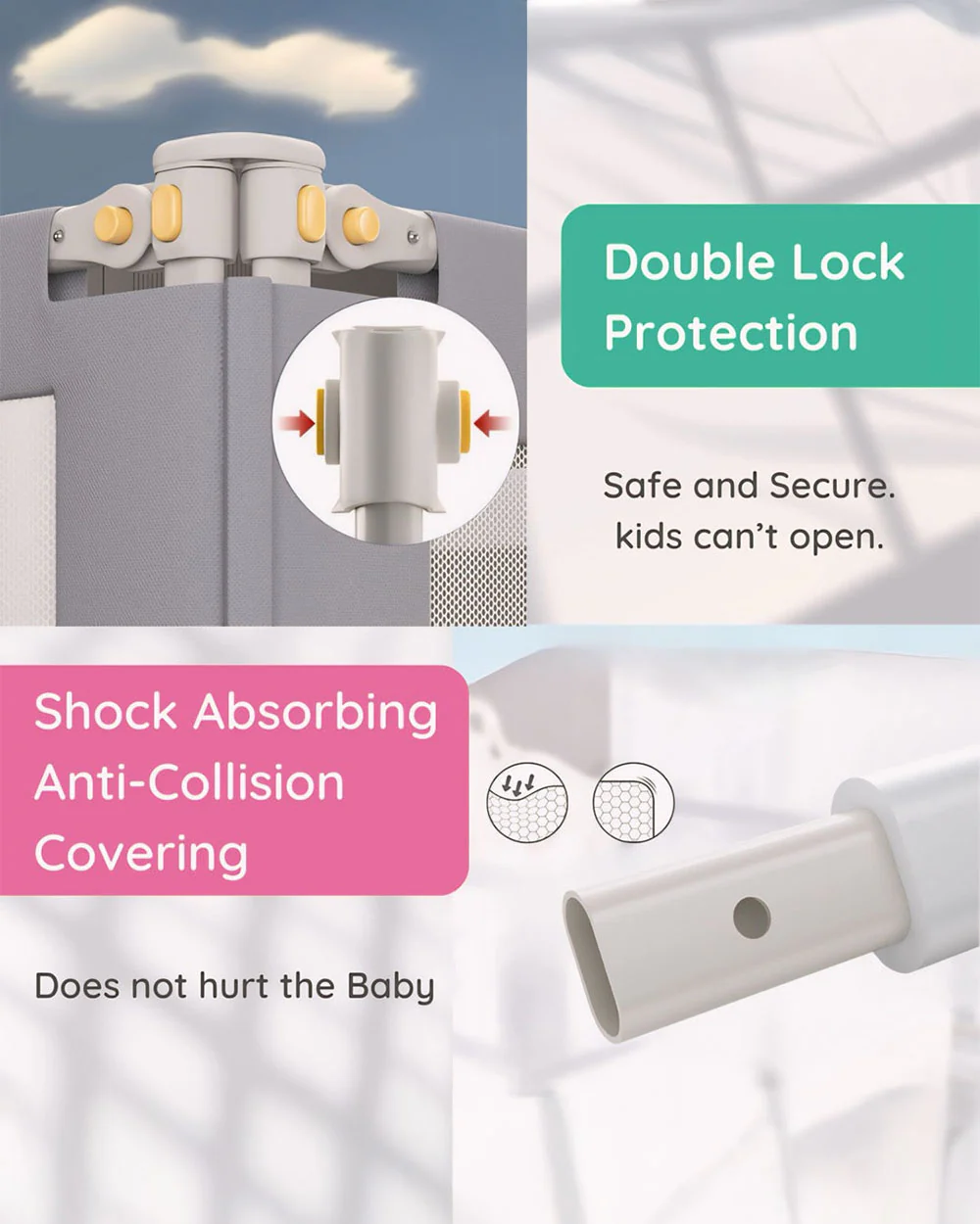 KidDough Three Sides Bed Rail Guard-With Button For Easy Entry & Exit-Tool-Free Installation-Durable Construction-With 28 Level Height Adjustment-6ft Height-Grey-For Babies - Image 8