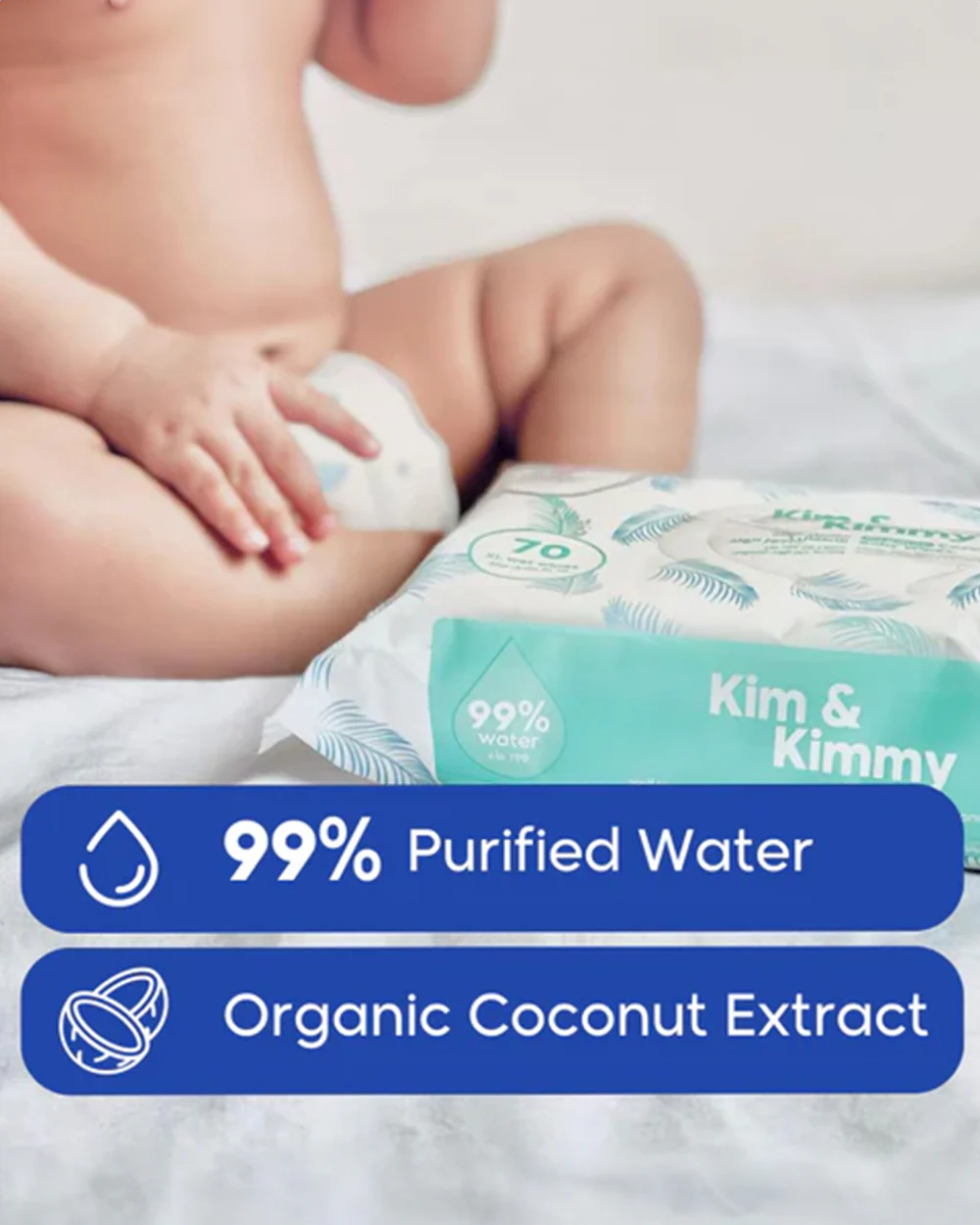 Kim & Kimmy 99% Water Baby Wet Wipes-Organic Coconut - Image 3