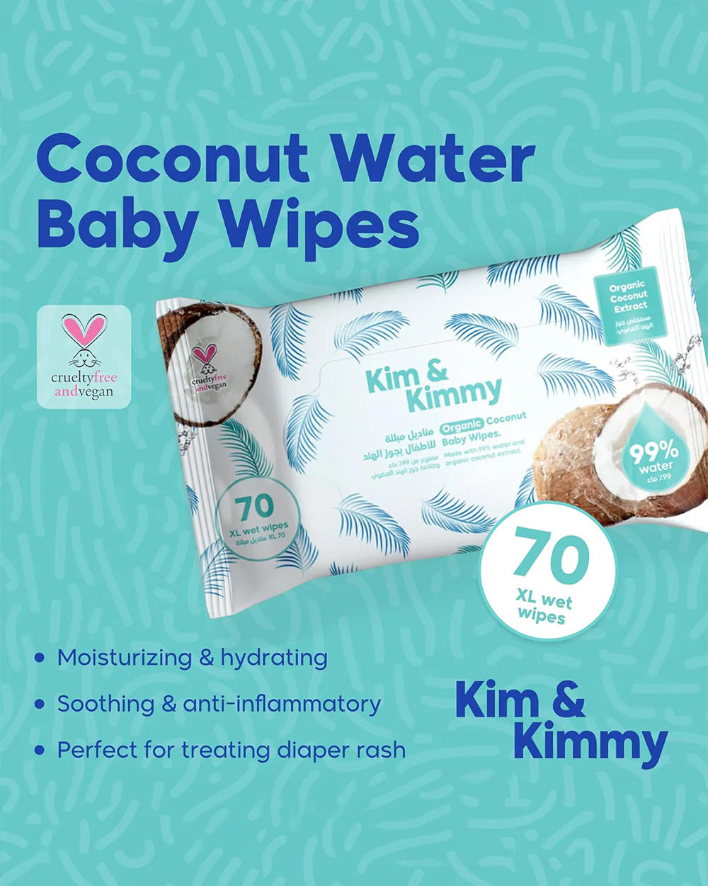Kim & Kimmy 99% Water Baby Wet Wipes-Organic Coconut - Image 4