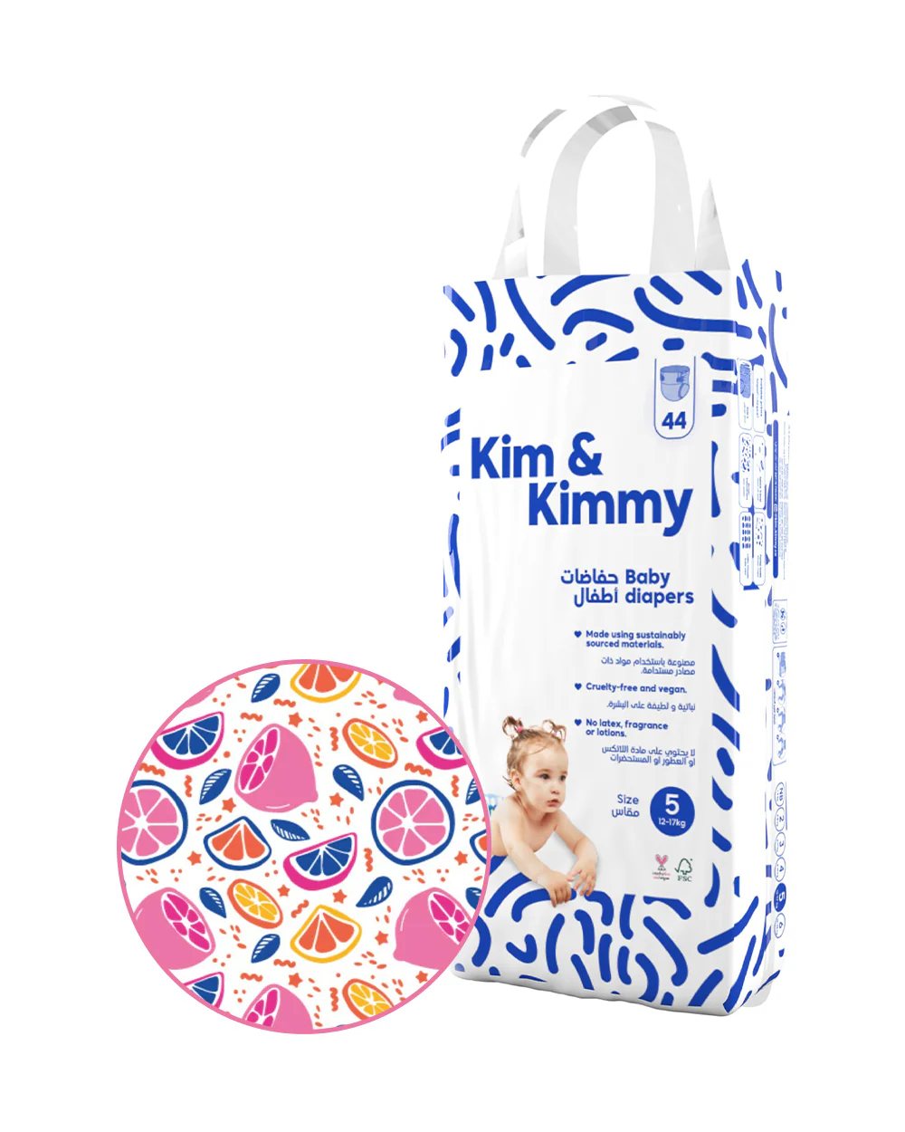 Kim & Kimmy Pulp Friction Taped Diapers-Size 5 (12-17Kg)-With Wetness Indicator