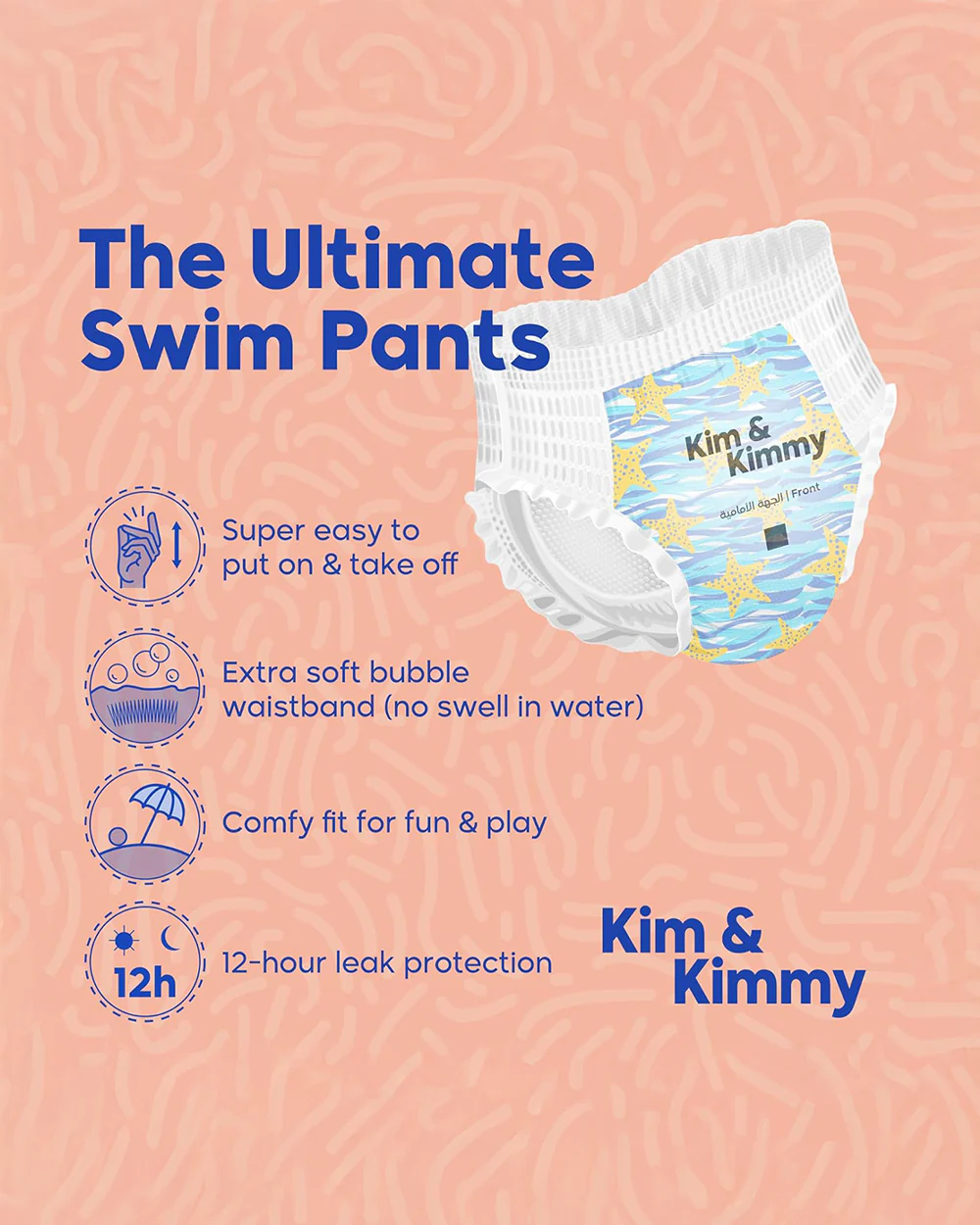 Kim & Kimmy Starfish Splash Swim Diaper Pants-Large (9-14Kg)-With Soft & Non-Swelling Waistband - Image 3