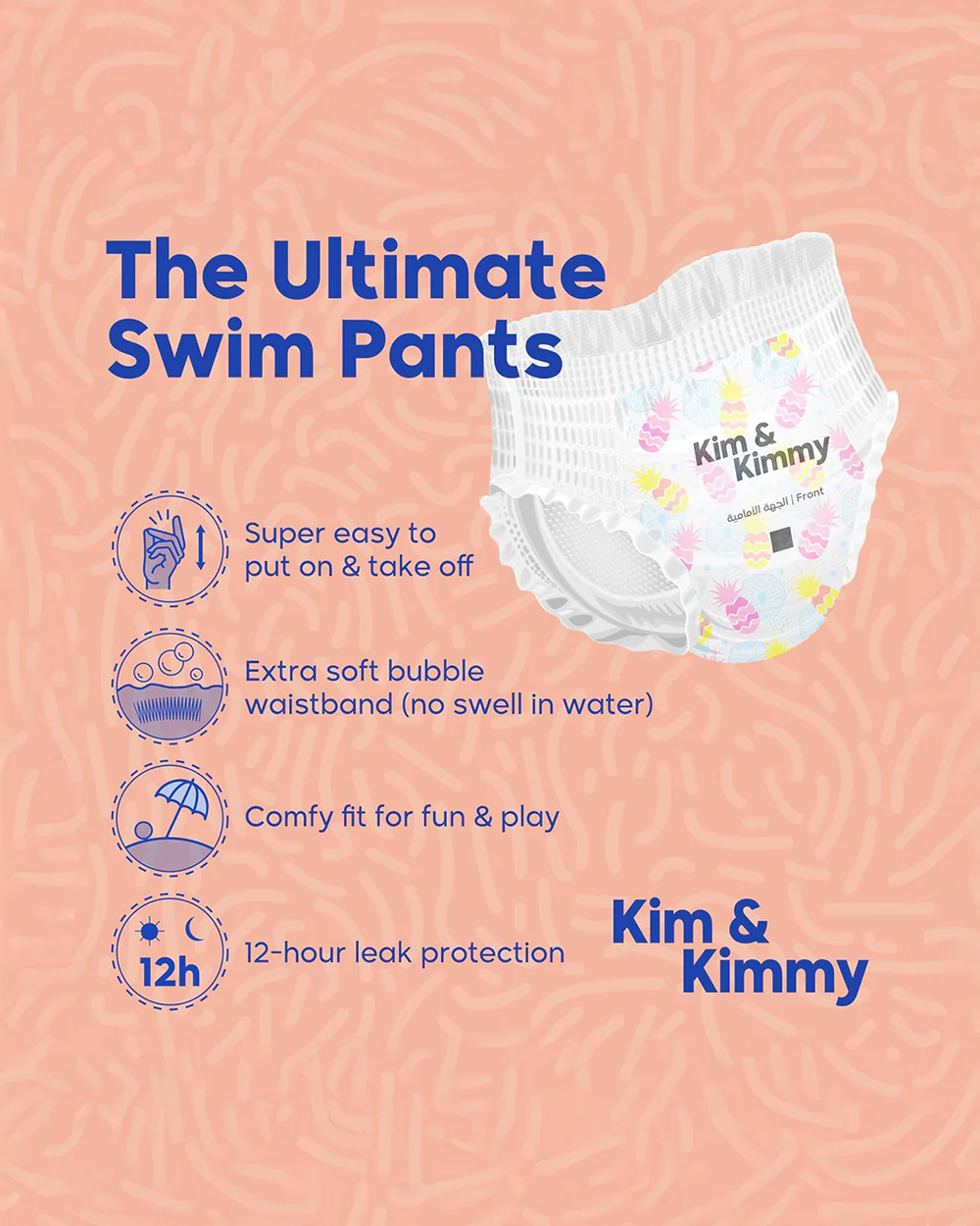 Kim & Kimmy Tropical Pineapple Swim Diaper Pants-Large (9-14Kg)-With Soft & Non-Swelling Waistband - Image 3